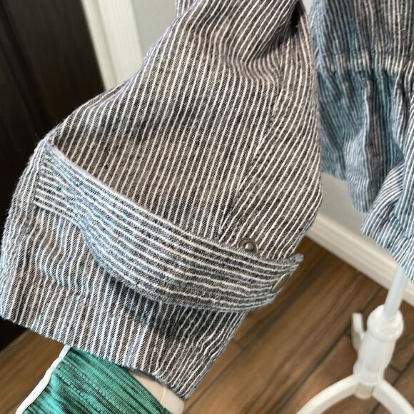 Loft Blue & White Stripe Linen Cotton Blend Cropped Jacket Size Large - Picture 5 of 10